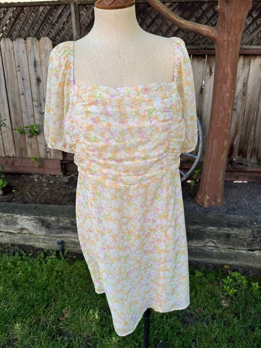 Elodie Floral Print Smocked Mini Dress Peasant Cottagecore Women's Size XL
